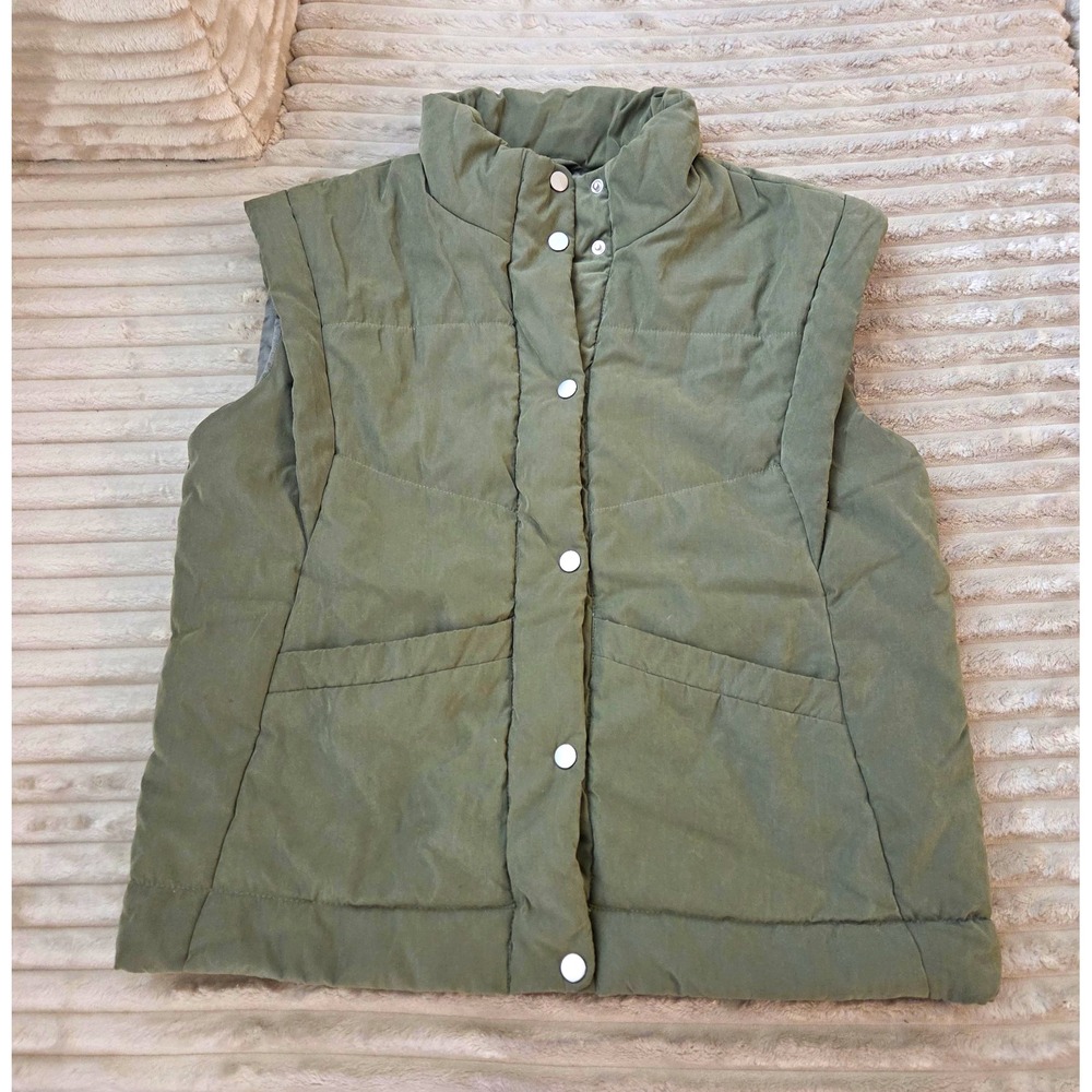 Joie Quilted Puffer Vest Womens Medium Olive Green Snap Front Mock Neck Fall M